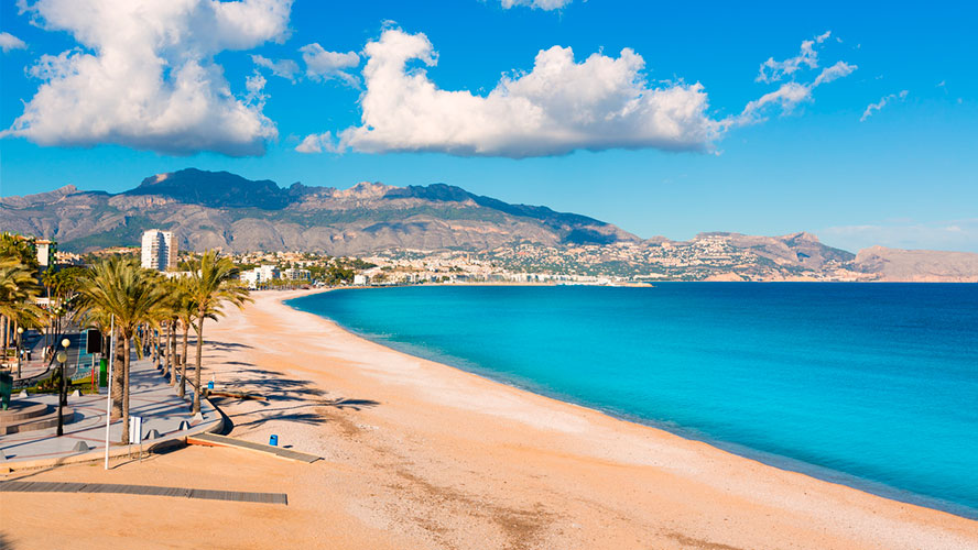 Costa Blanca coastline with beach and mountains, Spain