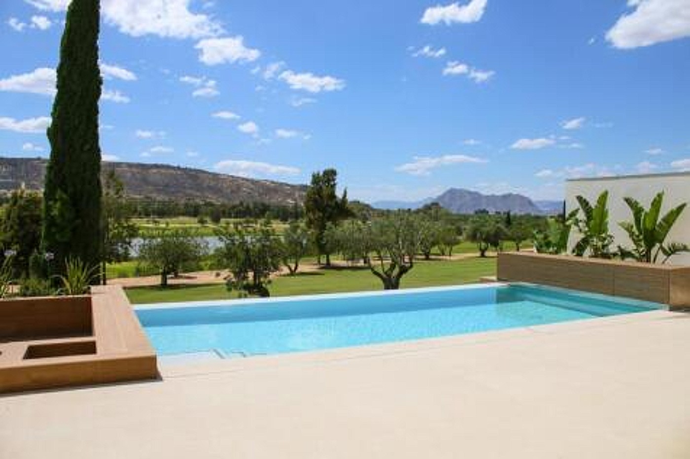Private pool overlooking La Finca Golf course with mountain views, Costa Blanca South