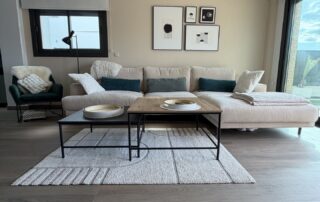 Open-plan living room with corner sofa